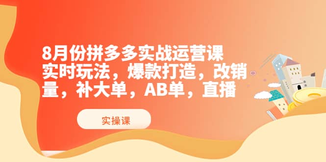 8月份拼多多实战运营课，实时玩法，爆款打造，改销量，补大单，AB单，直播-无忧资源网