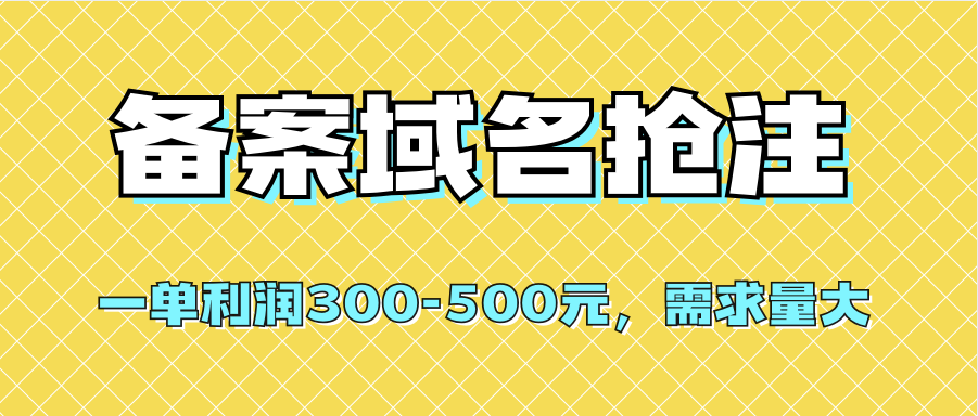 【全网首发】备案域名抢注，一单利润300-500元，需求量大-无忧资源网