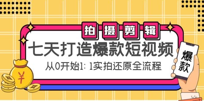 七天打造爆款短视频：拍摄+剪辑实操，从0开始1:1实拍还原实操全流程-无忧资源网