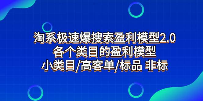 淘系极速爆搜索盈利模型2.0,各个类目的盈利模型,小类目/高客单/标品 非标-无忧资源网