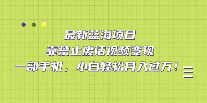 最新蓝海项目,靠禁止废话视频变现,一部手机,小白轻松月入过万!-无忧资源网