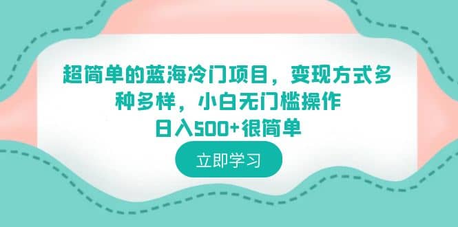 超简单的蓝海冷门项目，变现方式多种多样，小白无门槛操作日入500+很简单-无忧资源网