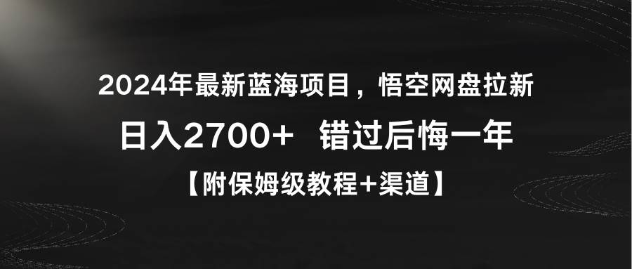 2024年最新蓝海项目，悟空网盘拉新，日入2700+错过后悔一年【附保姆级教...-无忧资源网