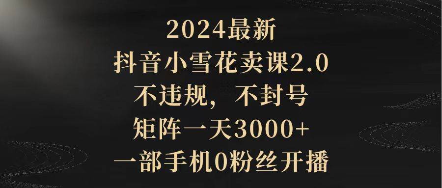 2024最新抖音小雪花卖课2.0 不违规 不封号 矩阵一天3000+一部手机0粉丝开播-无忧资源网