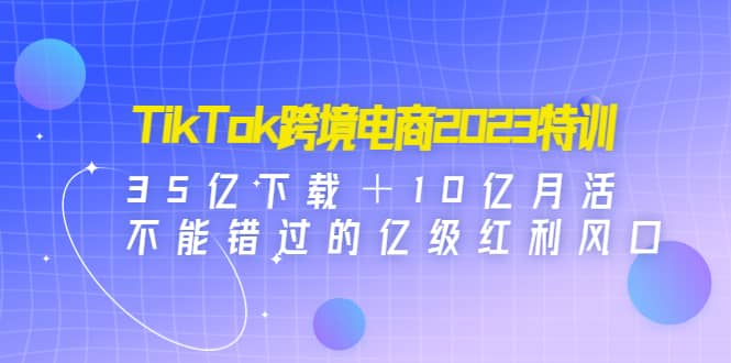 TikTok跨境电商2023特训：35亿下载＋10亿月活，不能错过的亿级红利风口-无忧资源网
