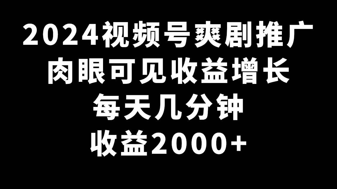 2024视频号爽剧推广,肉眼可见的收益增长,每天几分钟收益2000+-无忧资源网