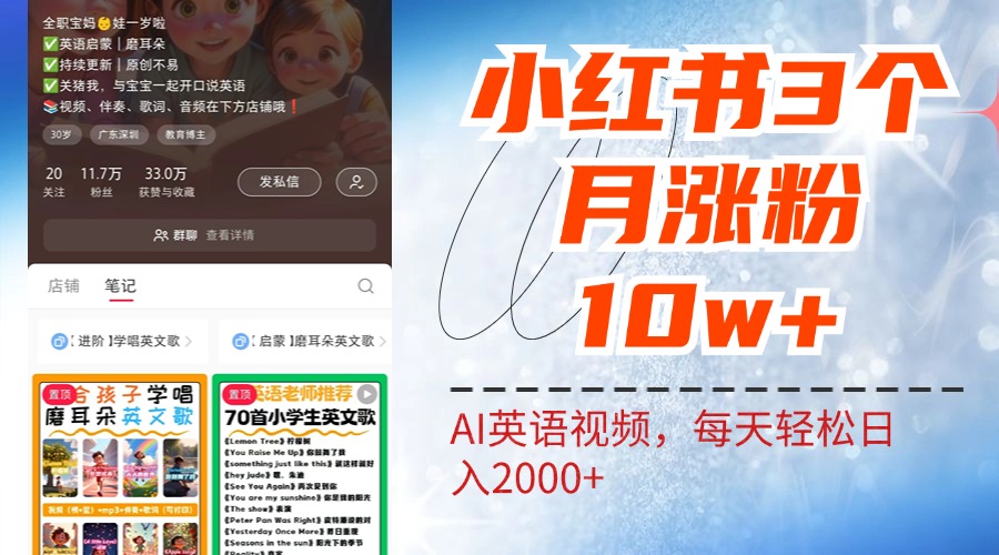 小红书三个月涨粉10W!AI英语视频0成本制作,每天轻松日入2000+-无忧资源网