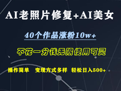 AI老照片修复+AI美女玩发  40个作品涨粉10w+  不花一分钱使用可灵  操作简单  变现方式多样话   轻松日去500+-无忧资源网