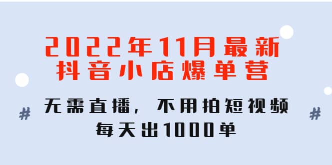 2022年11月最新抖音小店爆单训练营：无需直播，不用拍短视频，每天出1000单-无忧资源网