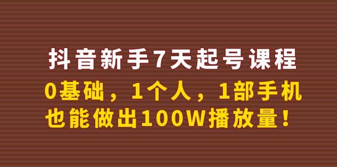 抖音新手7天起号课程：0基础，1个人，1部手机，也能做出100W播放量-无忧资源网