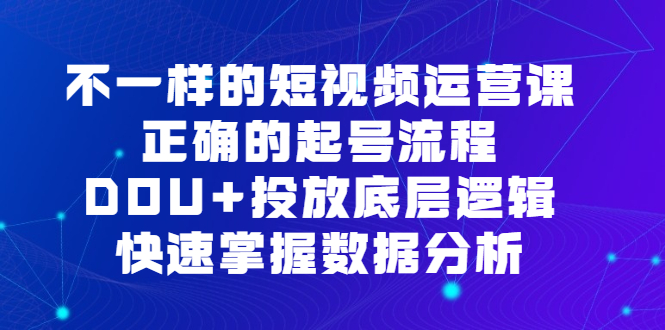 不一样的短视频运营课,正确的起号流程,DOU+投放底层逻辑,快速掌握数据分析-无忧资源网