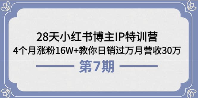 28天小红书博主IP特训营《第6+7期》4个月涨粉16W+教你日销过万月营收30万-无忧资源网