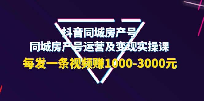 抖音同城房产号，同城房产号运营及变现实操课，每发一条视频赚1000-3000元-无忧资源网