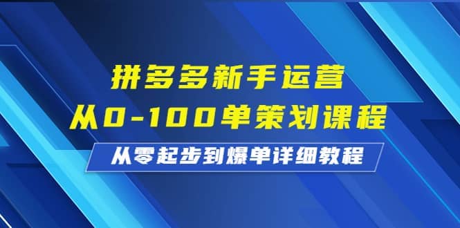 拼多多新手运营从0-100单策划课程，从零起步到爆单详细教程-无忧资源网