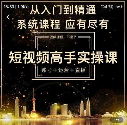 短视频高手实操课：账号+运营+直播，从入门到精通，系统课程，应有尽-无忧资源网