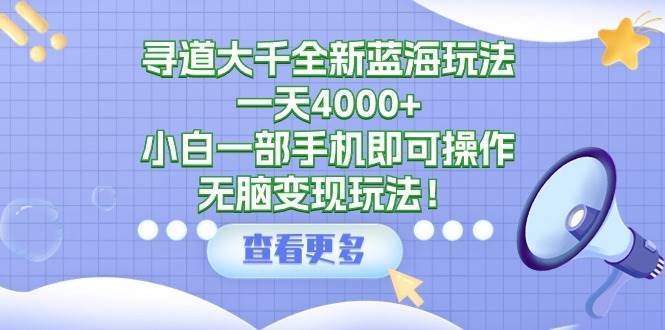 寻道大千全新蓝海玩法，一天4000+，小白一部手机即可操作，无脑变现玩法！-无忧资源网
