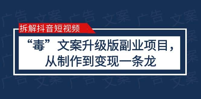 拆解抖音短视频：“毒”文案升级版副业项目，从制作到变现（教程+素材）-无忧资源网