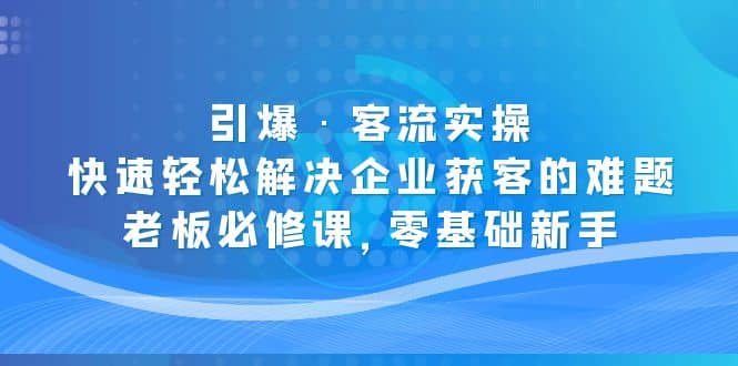 引爆·客流实操:快速轻松解决企业获客的难题,老板必修课,零基础新手-无忧资源网