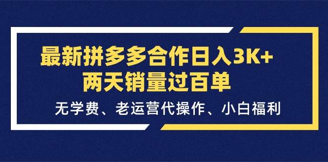 最新拼多多合作日入3K+两天销量过百单,无学费、老运营代操作、小白福利-无忧资源网