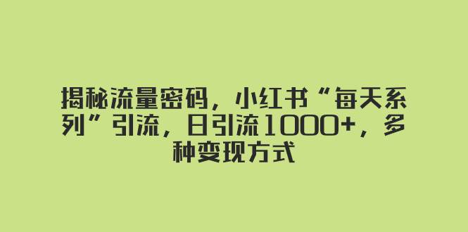 揭秘流量密码，小红书“每天系列”引流，日引流1000+，多种变现方式-无忧资源网