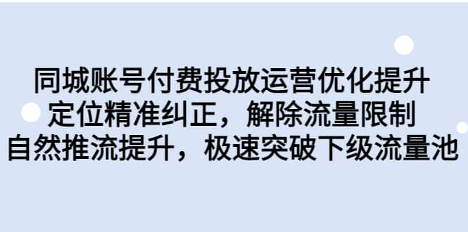 同城账号付费投放运营优化提升，定位精准纠正，解除流量限制，自然推流提升，极速突破下级流量池-无忧资源网