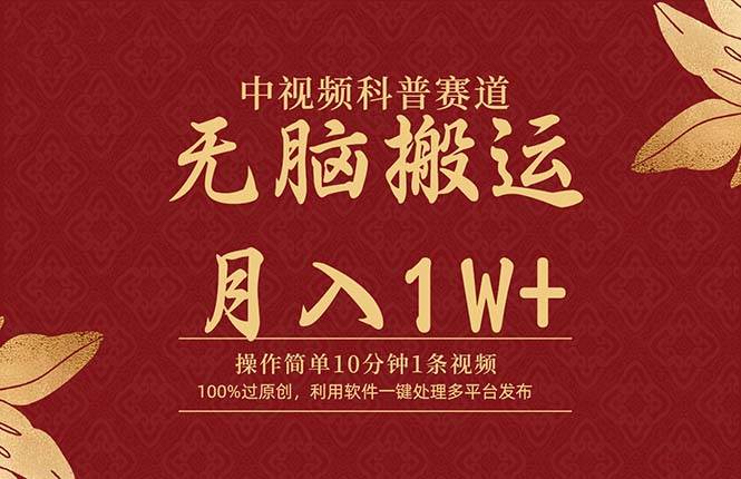 中视频科普赛道,10分钟1条视频,条条爆款,100%过原创,无脑搬运月入1W+-无忧资源网