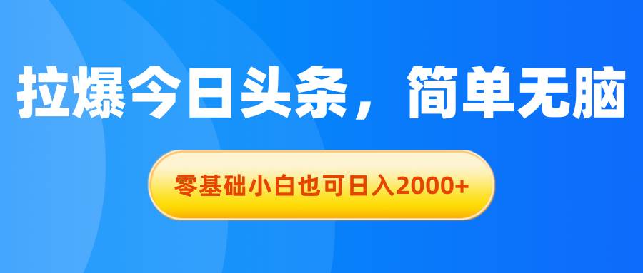 拉爆今日头条，简单无脑，零基础小白也可日入2000+-无忧资源网