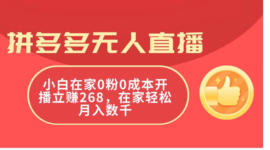 拼多多无人直播,小白在家0粉0成本开播立赚268,在家轻松月入数千-无忧资源网