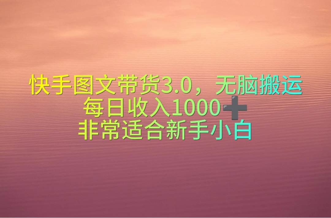 快手图文带货3.0,无脑搬运,每日收入1000+,非常适合新手小白-无忧资源网