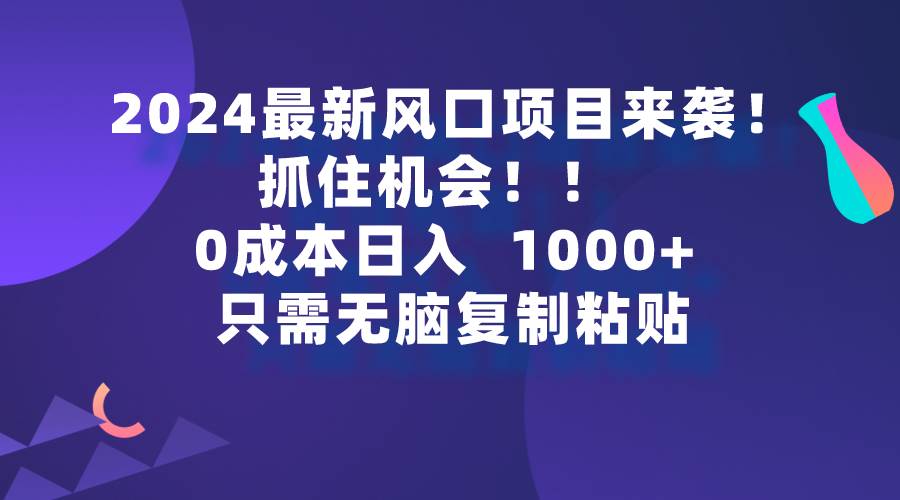 2024最新风口项目来袭,抓住机会,0成本一部手机日入1000+,只需无脑复...-无忧资源网