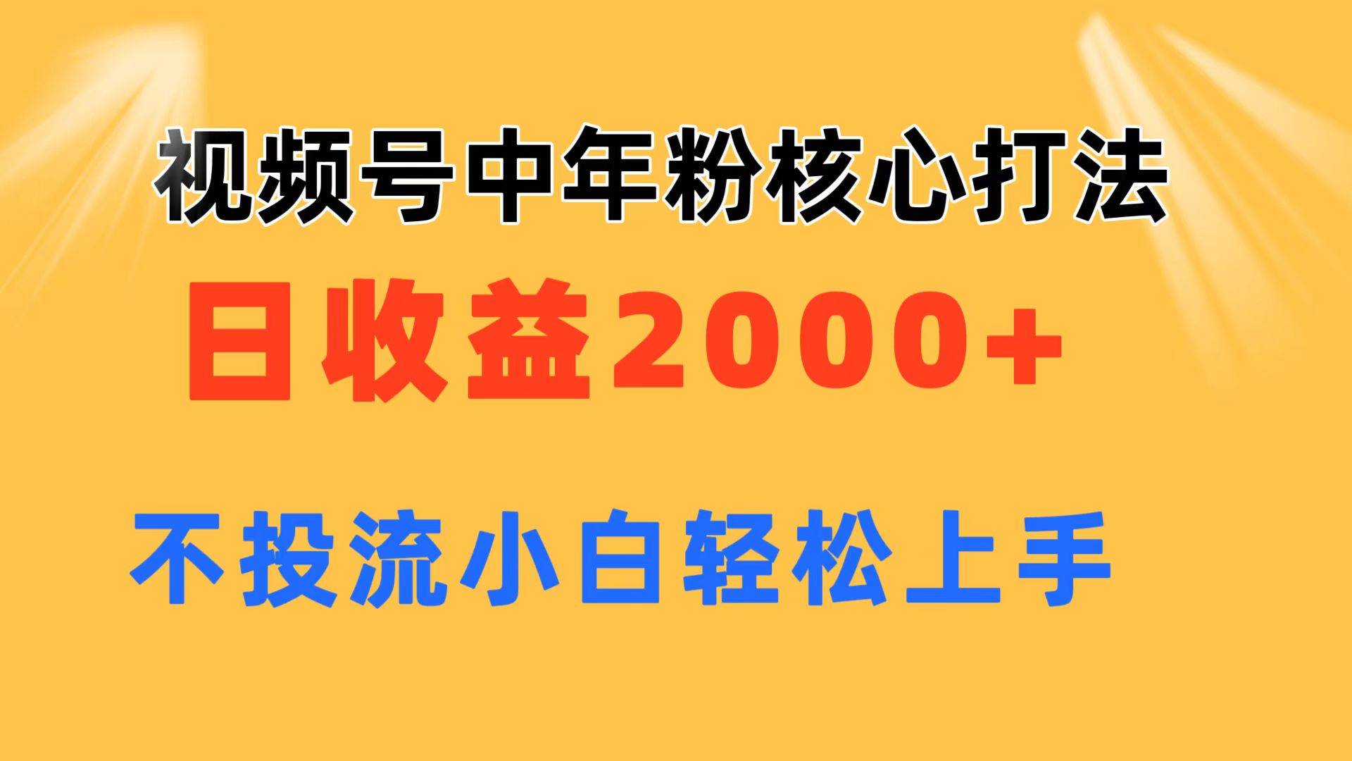 视频号中年粉核心玩法 日收益2000+ 不投流小白轻松上手-无忧资源网