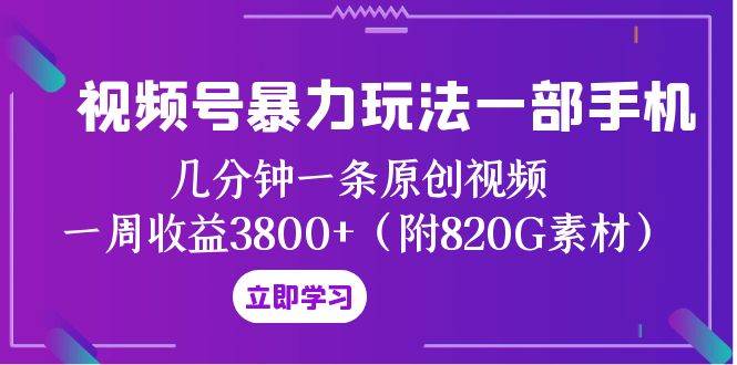 视频号暴力玩法一部手机 几分钟一条原创视频 一周收益3800+（附820G素材）-无忧资源网