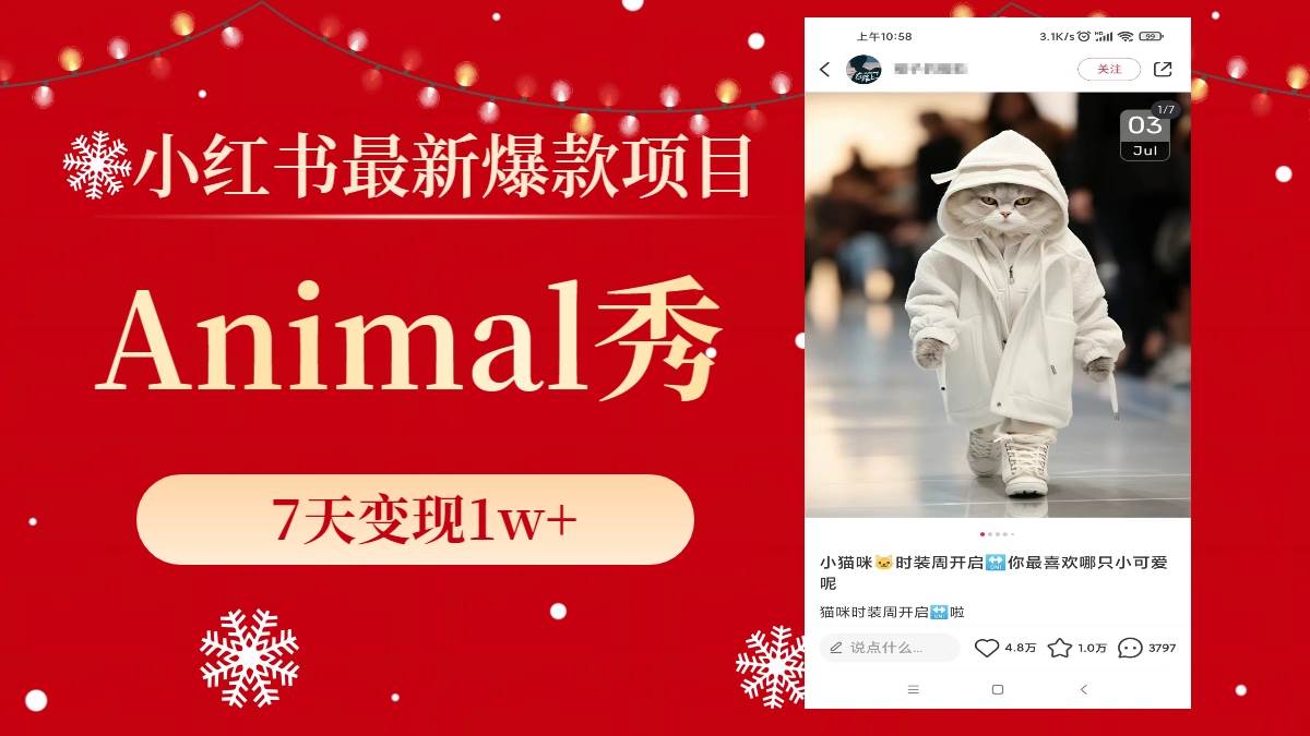 小红书最新爆款项目,Animal秀,7天变现1w+-无忧资源网