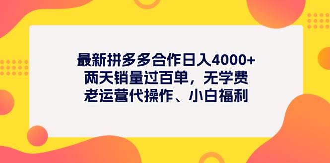 最新拼多多项目日入4000+两天销量过百单，无学费、老运营代操作、小白福利-无忧资源网