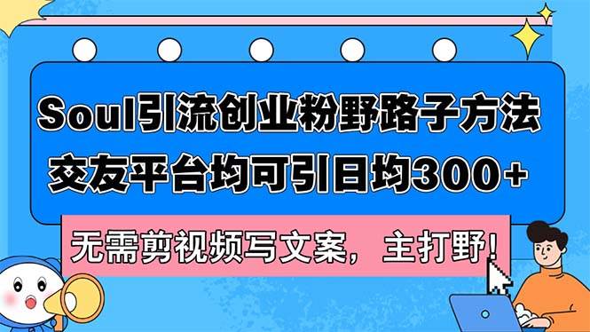 Soul引流创业粉野路子方法，交友平台均可引日均300+，无需剪视频写文案...-无忧资源网