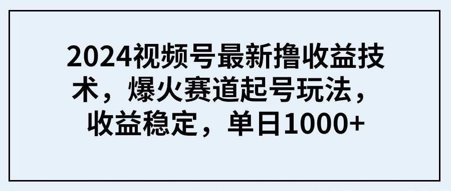 2024视频号最新撸收益技术，爆火赛道起号玩法，收益稳定，单日1000+-无忧资源网
