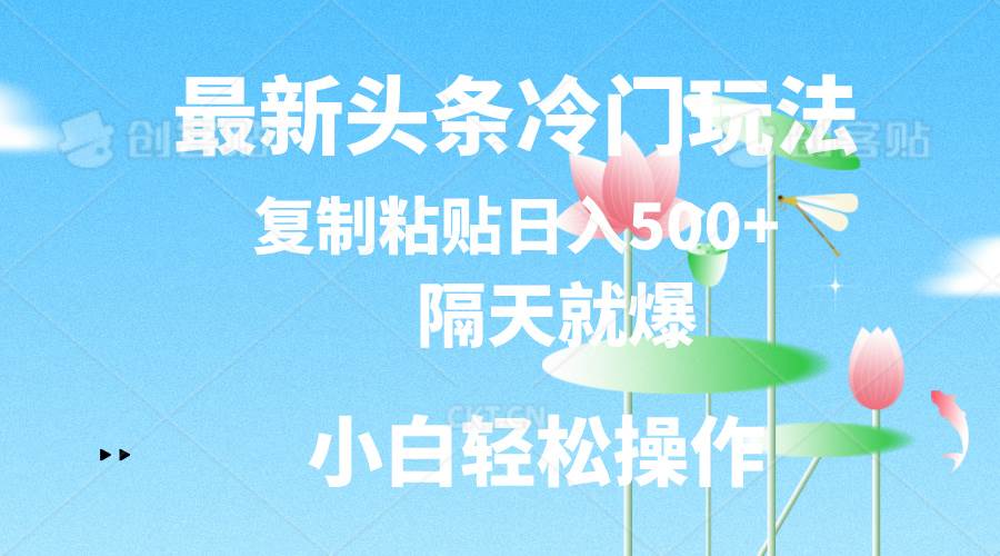 最新头条冷门玩法，隔天就爆，复制粘贴日入500+-无忧资源网
