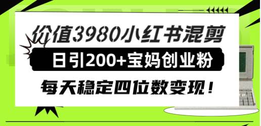 价值3980小红书混剪日引200+宝妈创业粉，每天稳定四位数变现！-无忧资源网