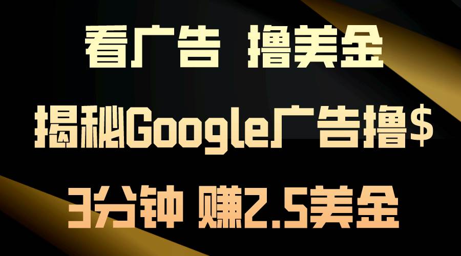 看广告,撸美金!3分钟赚2.5美金!日入200美金不是梦!揭秘Google广告...-无忧资源网