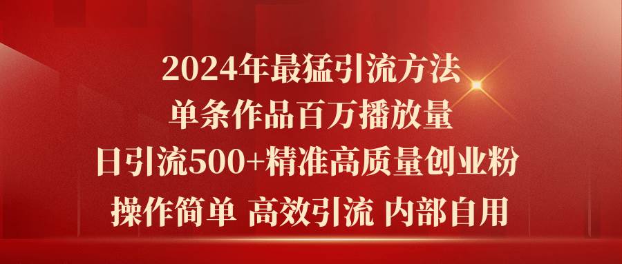 2024年最猛暴力引流方法，单条作品百万播放 单日引流500+高质量精准创业粉-无忧资源网