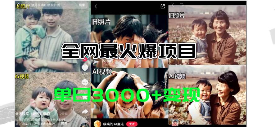 全网爆火的AI让老照片动起来教程，蹭热点日赚3000+，内含免费工具一键...-无忧资源网