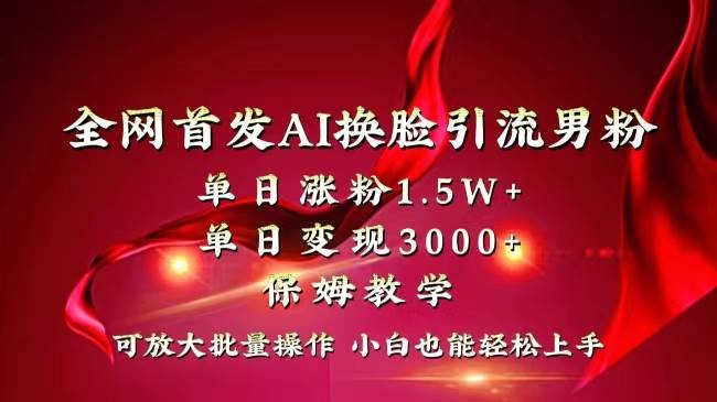 全网独创首发AI换脸引流男粉单日涨粉1.5W+变现3000+小白也能上手快速拿结果-无忧资源网