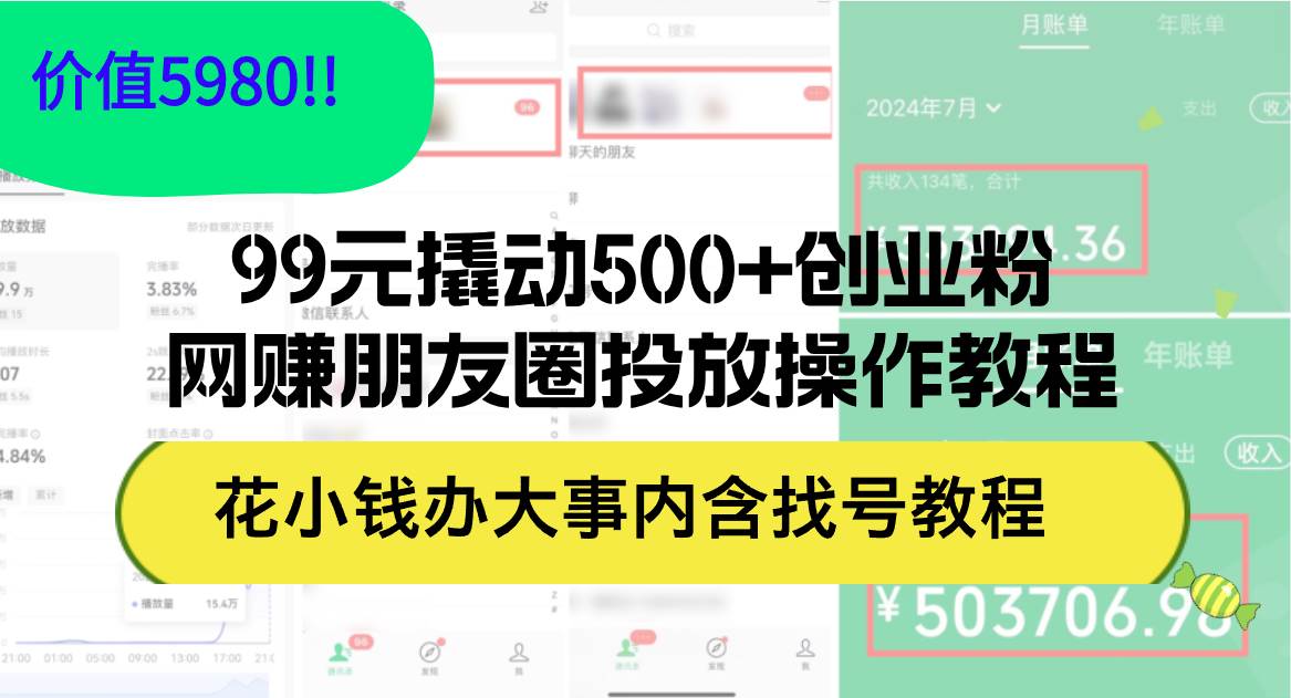 99元撬动500+创业粉,网赚朋友圈投放操作教程价值5980!花小钱办大事内...-无忧资源网