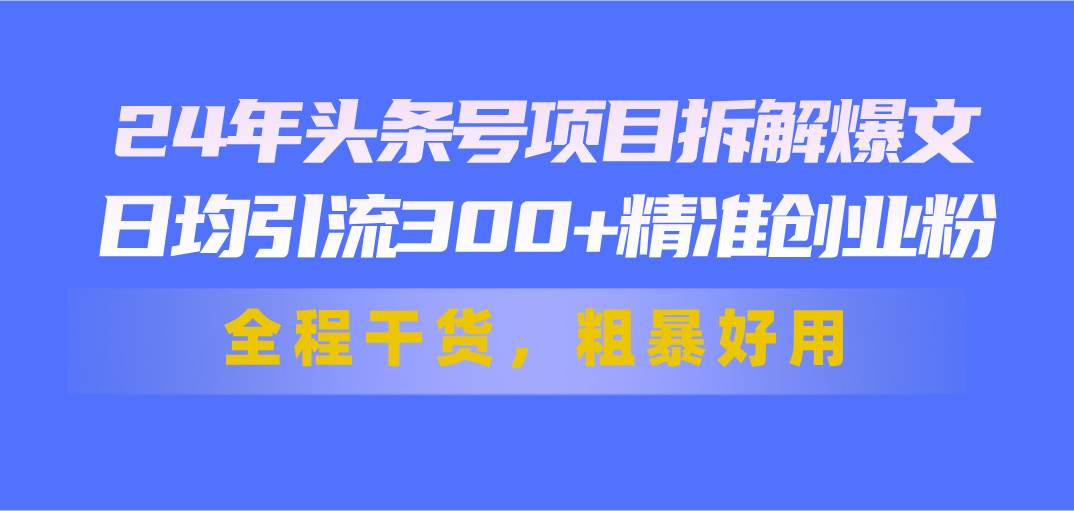 24年头条号项目拆解爆文，日均引流300+精准创业粉，全程干货，粗暴好用-无忧资源网