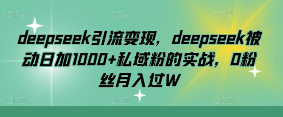 deepseek引流变现，deepseek被动日加1000+私域粉的实战，0粉丝月入过W-无忧资源网
