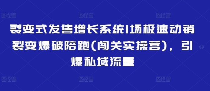 裂变式发售增长系统1场极速动销裂变爆破陪跑(闯关实操营),引爆私域流量-无忧资源网